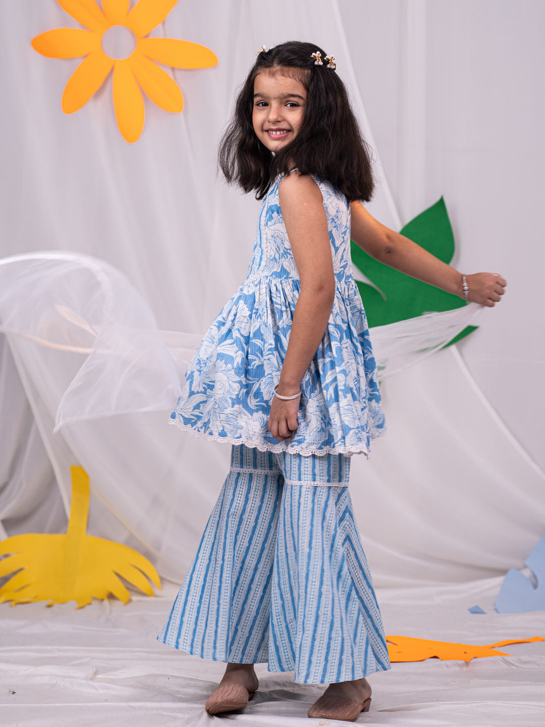 Girl's' Aqua Kurta Sharara Set