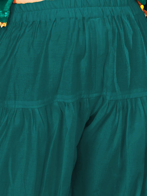 Girl's Green Kurta Salwar And Dupatta Set