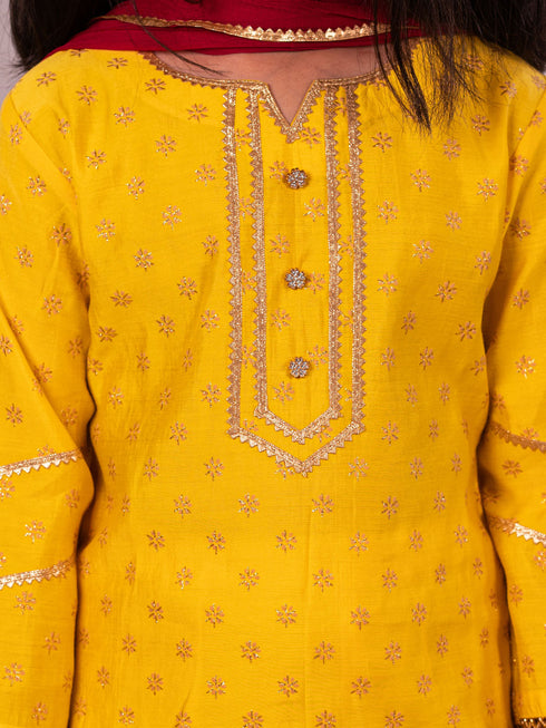 Girl's Yellow Kurta Salwar And Dupatta Set