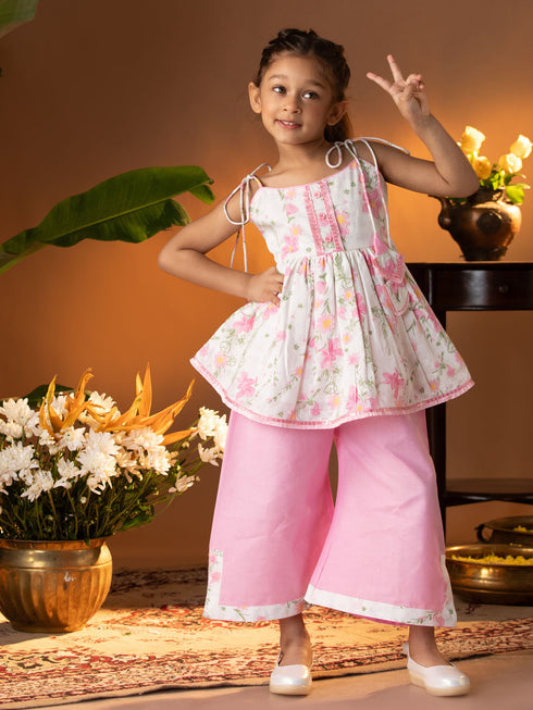 Girl's' Multicolour Kurta Palazzo Set