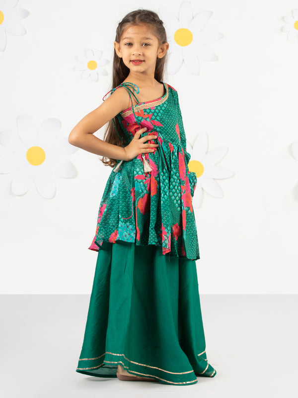Girl's' Green Kurta Palazzo Set