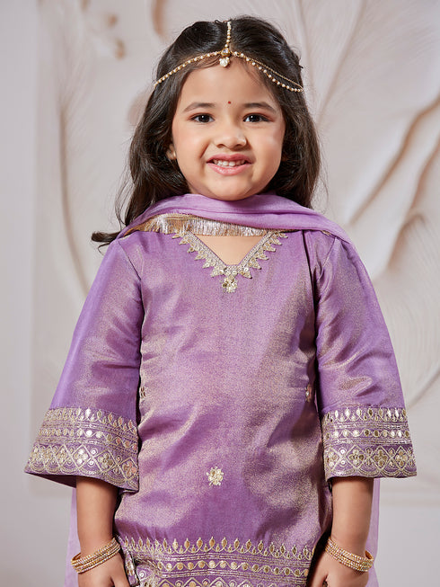 Girl's' Lavender Kurta Sharara And Dupatta Set