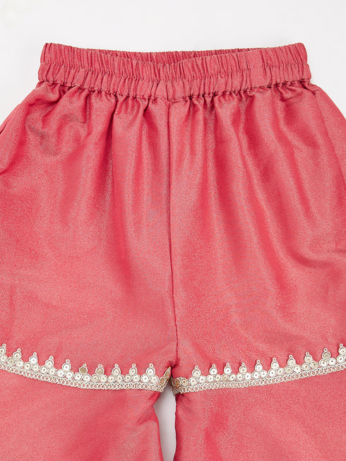 Girl's' Rose Pink Kurta Sharara And Dupatta Set