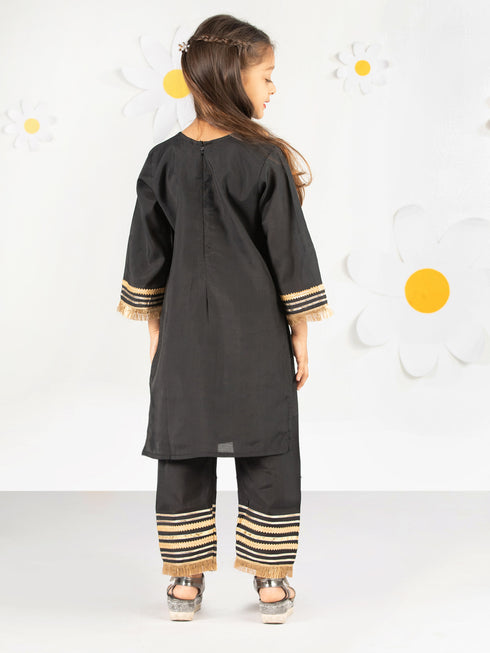 Girl's' Black Kurta Set With Dupatta