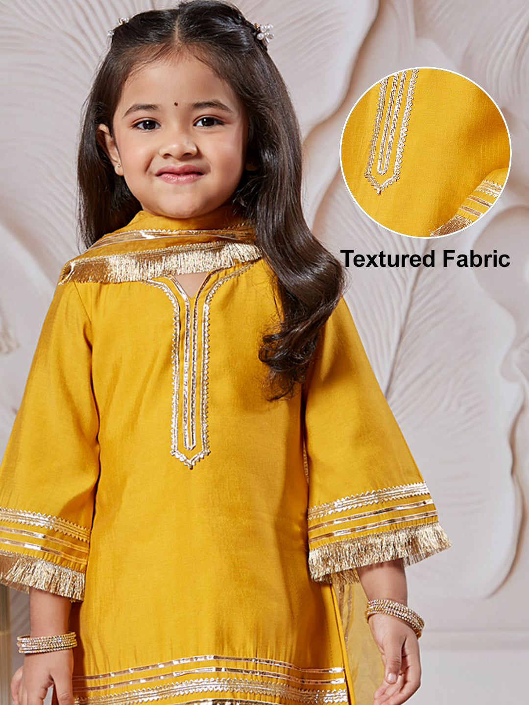 Girl's' Yellow Kurta Set With Dupatta