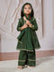 Girl's' Bottle Green Kurta Set With Dupatta