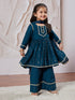 Girl's' Turquoise Kurta Set With Dupatta