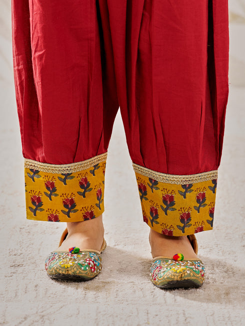 Girl's Tween Mustard Floral Kurta Patiala Set With Dupatta