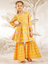 Orange Floral Print Kurta Set With Sharara And Dupatta