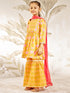 Orange Floral Print Kurta Set With Sharara And Dupatta