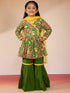 Vastramay Girls' Green Cotton Kurta with Sharara Set