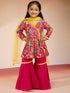 Vastramay Girls Pink Cotton Kurta Set with Sharara