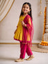Girls's Mustard Chanderi Embroidered Thigh Length Kurta With Pyjama And Dupatta