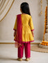 Girls's Mustard Chanderi Embroidered Thigh Length Kurta With Pyjama And Dupatta