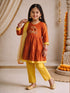 Girls Orange Chanderi Embroidered Kurta Set with Dupatta