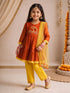 Girls's Orange Chanderi Embroidered Thigh Length Kurta With Pyjama And Dupatta