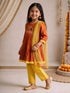 Girls's Orange Chanderi Embroidered Thigh Length Kurta With Pyjama And Dupatta
