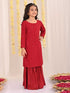 Girl's' Maroon Embellished Kurta Palazzo Set