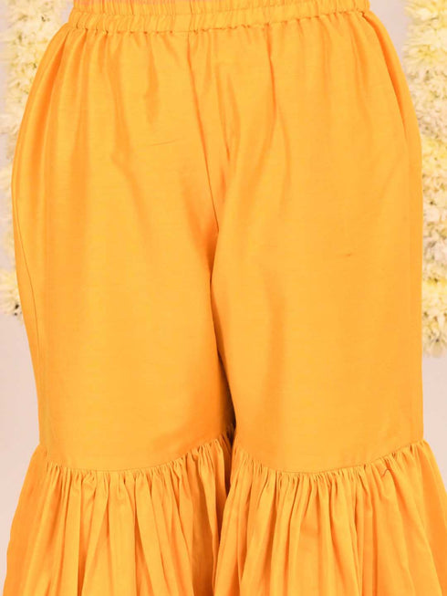 Girl's' Yellow Embellished Kurta Palazzo Set