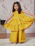 Girl's' Mustard Kurta Palazzo Set With Potli