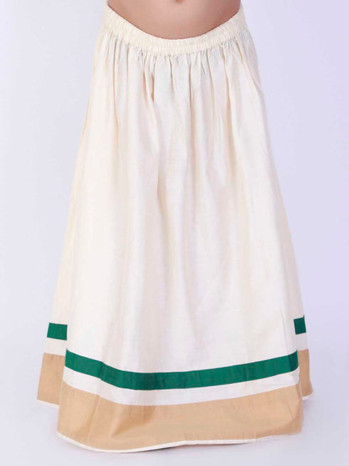 Girl's Green & White Pavda Pattu Lehenga Choli Set