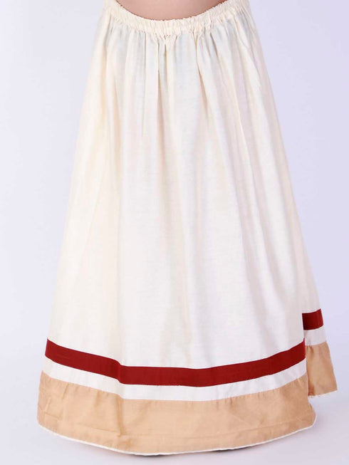 Girl's Maroon & White Pavda Pattu Lehenga Choli Set