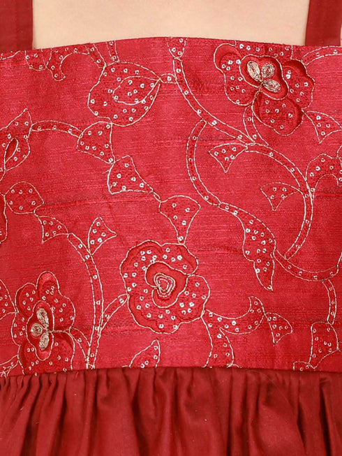 Girl's Maroon Draped Skirt With Crop Top