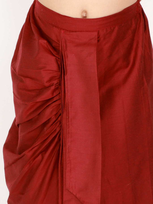 Girl's Maroon Draped Skirt With Crop Top
