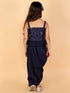 Girl's Navy Blue Draped Skirt With Crop Top