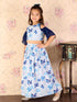 Girl's Blue Printed Crop Top & Embellished Long Skirt Set