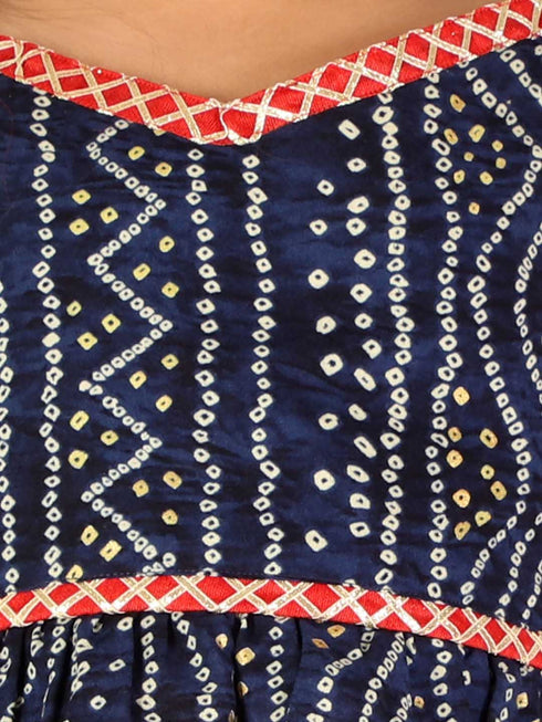 Girl's Blue Bandhani Top And Long Skirt Set