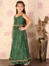 Girl's Green Bandhani Top And Long Skirt Set