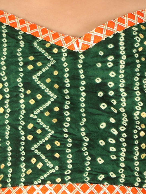 Girl's Green Bandhani Top And Long Skirt Set