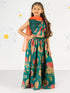 Girl's' Green Printed Organza Lehenga With Dupatta Set