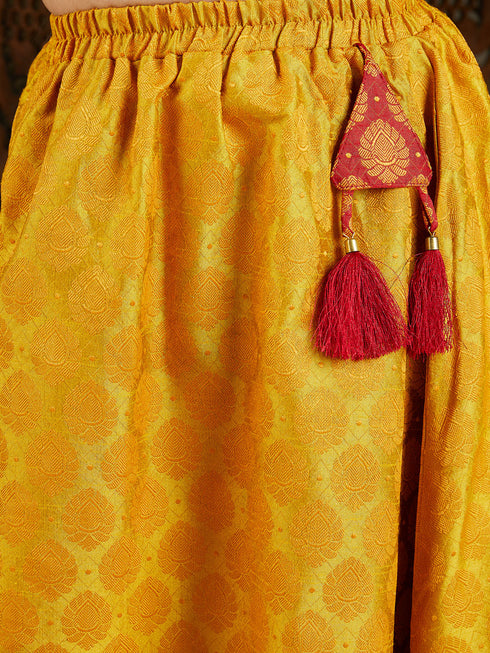 Girl's' Mustard And Maroon Lehenga Set