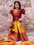 Girl's' Mustard And Maroon Lehenga Set
