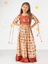Girl's' Red And Cream Patola Print Lehenga Set
