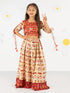 Girl's' Red And Cream Patola Print Lehenga Set