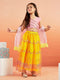 Girl's' Pink Crop Top And Yellow Net Lehenga With Ruffled Dupatta Set
