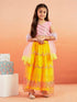 Girl's' Pink Crop Top And Yellow Net Lehenga With Ruffled Dupatta Set