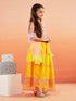 Girl's' Pink Crop Top And Yellow Net Lehenga With Ruffled Dupatta Set