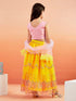 Girl's' Pink Crop Top And Yellow Net Lehenga With Ruffled Dupatta Set