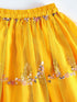 Girl's' Pink Crop Top And Yellow Net Lehenga With Ruffled Dupatta Set