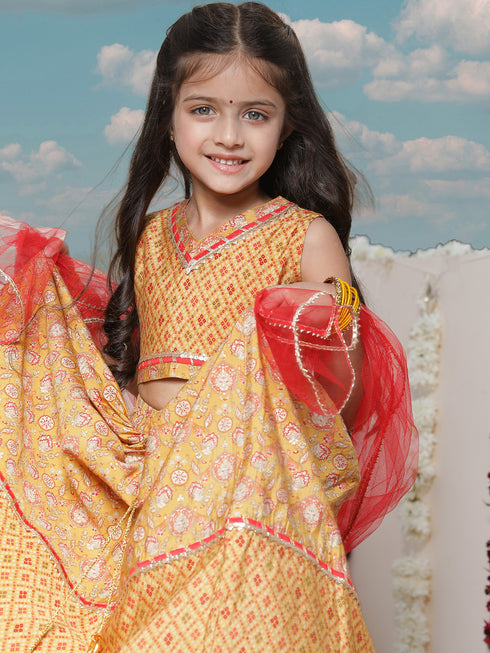 Girl's' Floral Printed Lehenga Choli With Dupatta