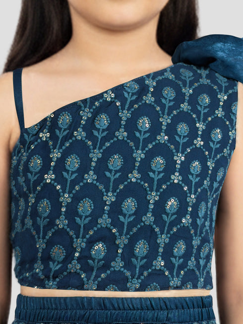 Vastramay Girls Turquoise Georgette Lehenga Set