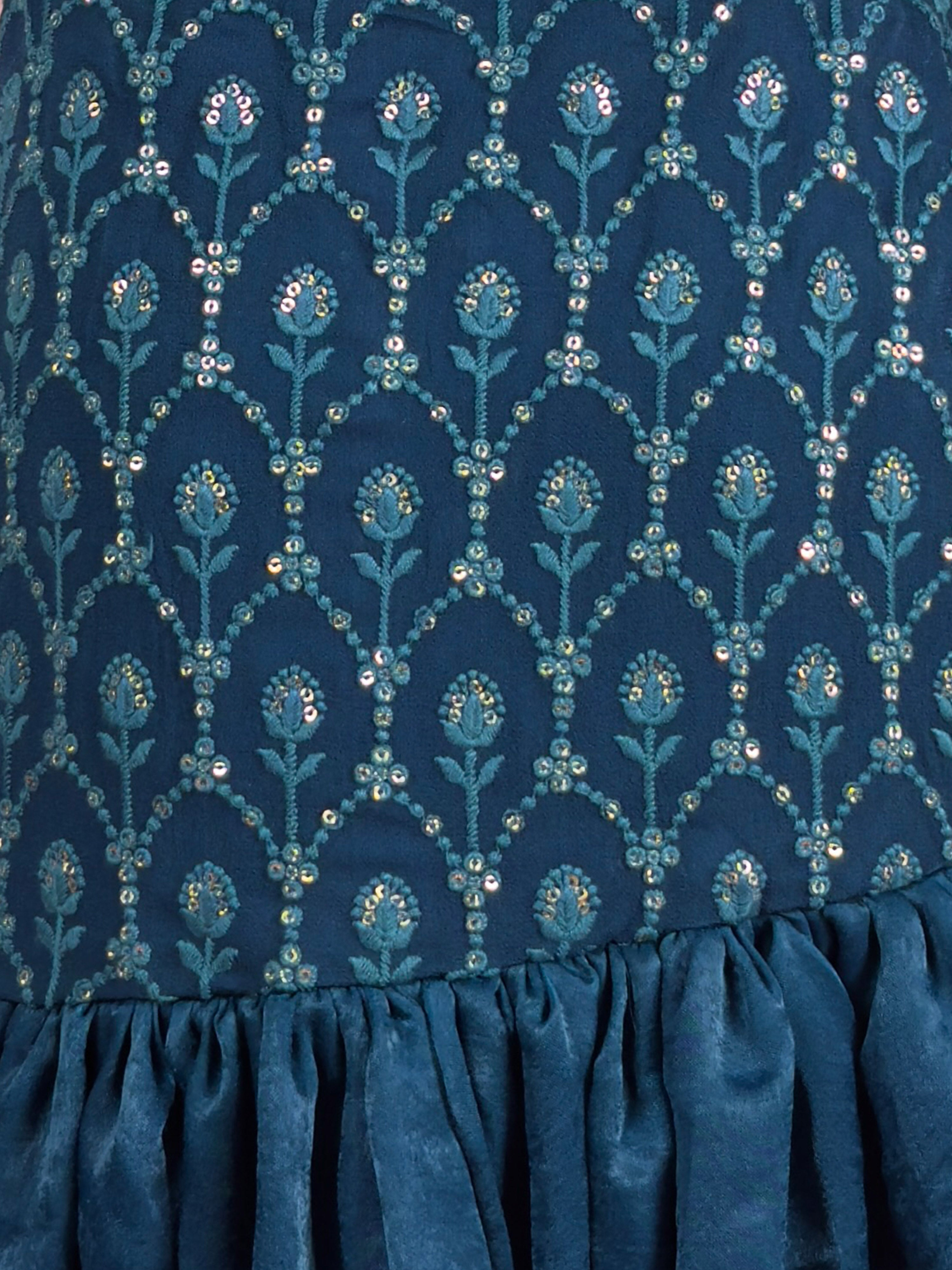 Vastramay Girls Turquoise Georgette Lehenga Set