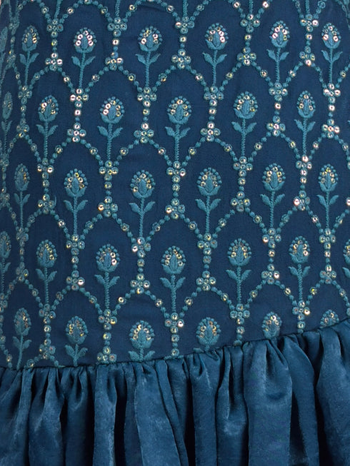 Vastramay Girls Turquoise Georgette Lehenga Set