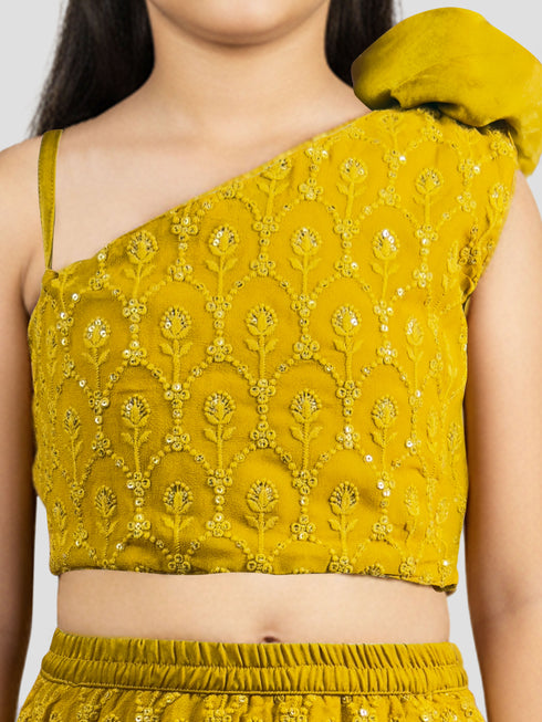 Vastramay Girls Yellow Georgette Lehenga Set