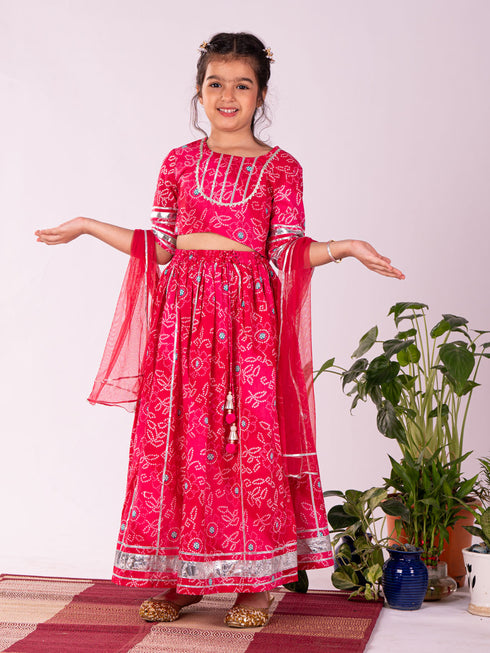 Girl's' Pink Lehenga Set