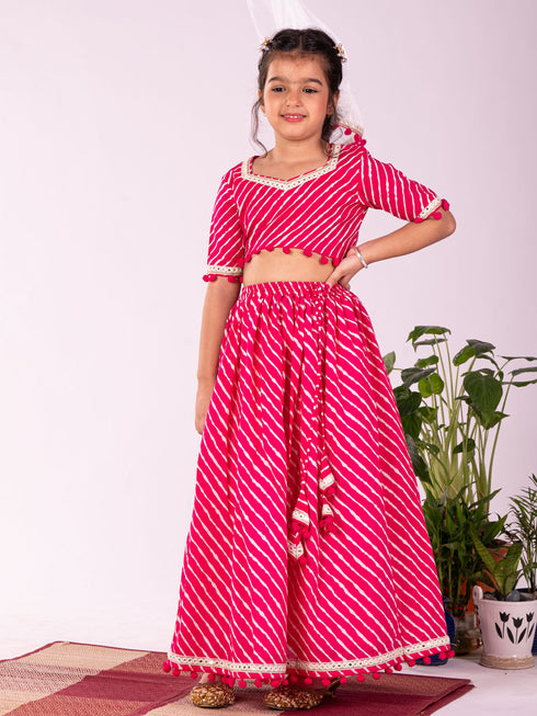 Girl's' Pink Lehenga Set